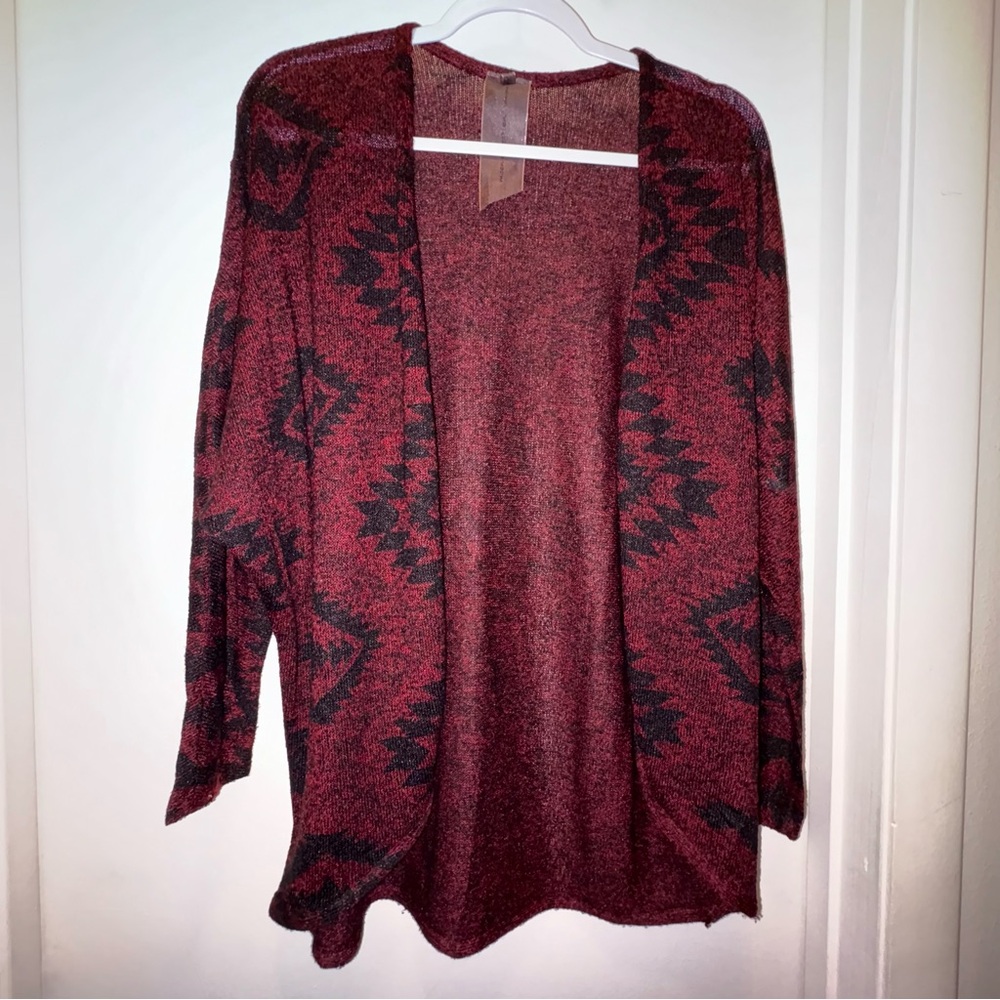 Moon Collection Burgundy and Black Geometric Cardigan